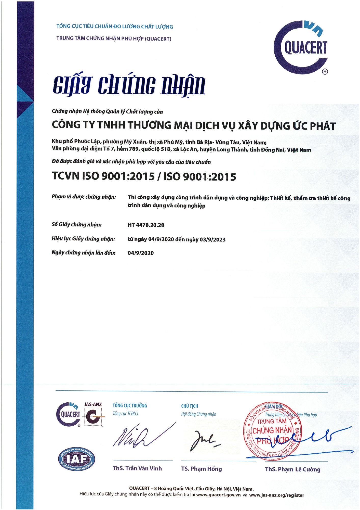 Chứng chỉ ISO 9001:2015